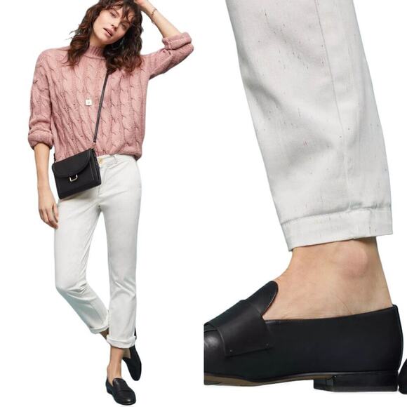 NWT Chino by Anthropologie Relaxed Speckled White Pants Size 25 - Picture 1 of 8